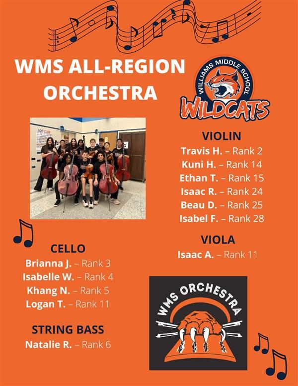 The following WMS students were selected as All-Region members. Congratulations to all of our talented students on this outst